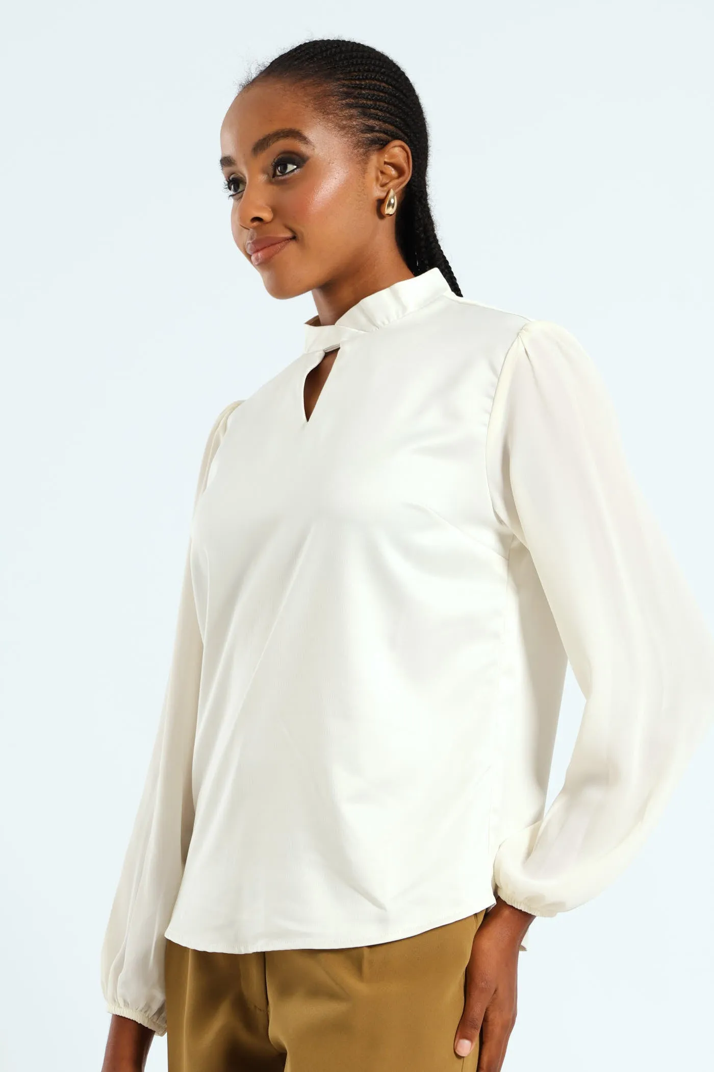 Hi Neck Keyhole Combo Blouse - Cream sold by Edgars product image thumbnail 2