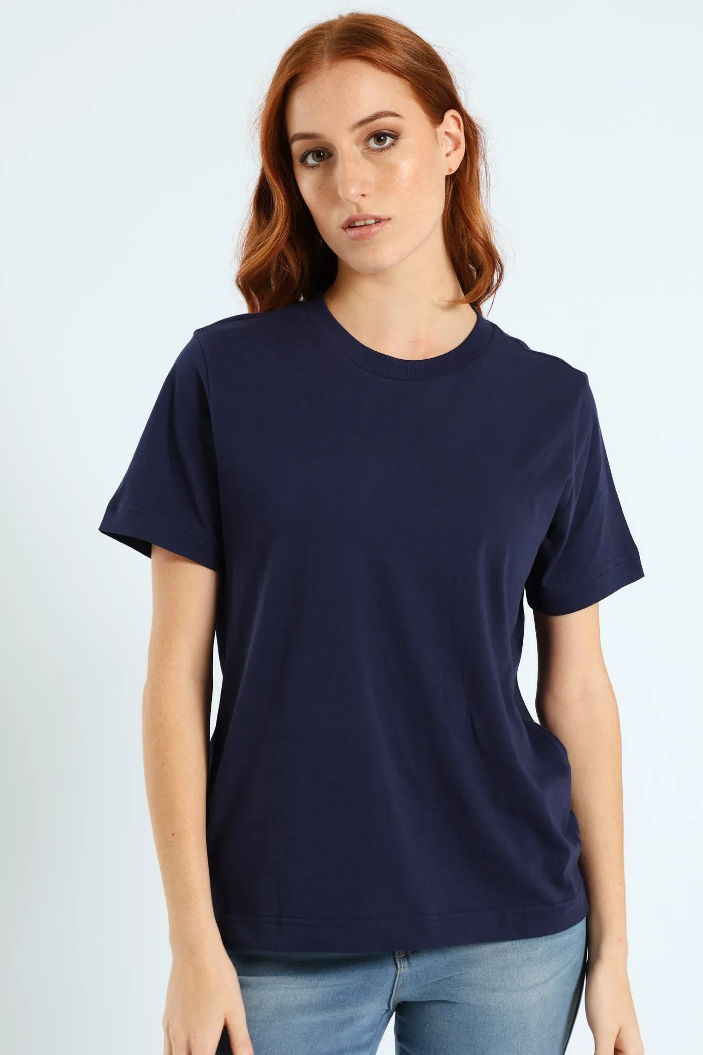 Cotton Rib Neck Boxy Tee - French Navy sold by Edgars