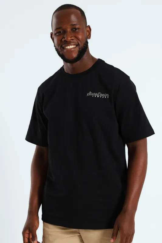 Heavyweight Stone Denim Co. Lhs Chest Print Tee - Black sold by Edgars 