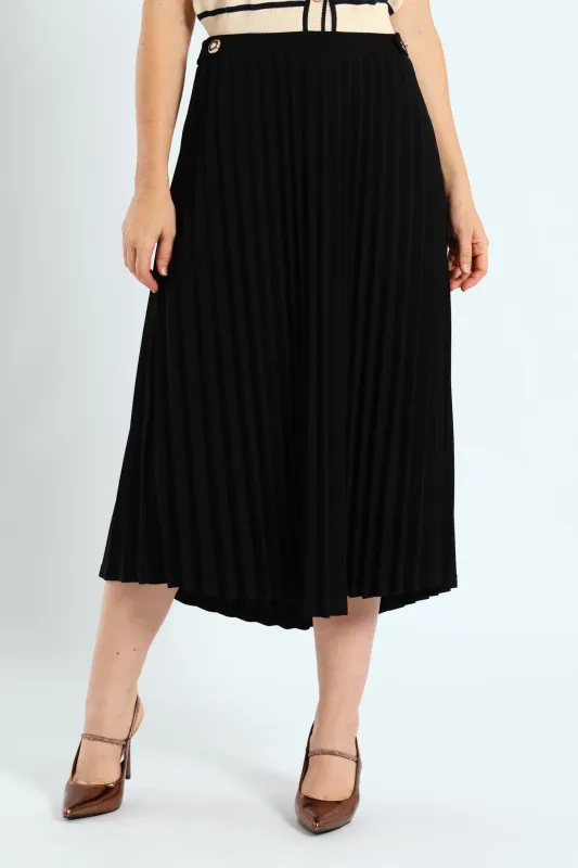 Tab Detail Pleated Midi Skirt - Black sold by Edgars