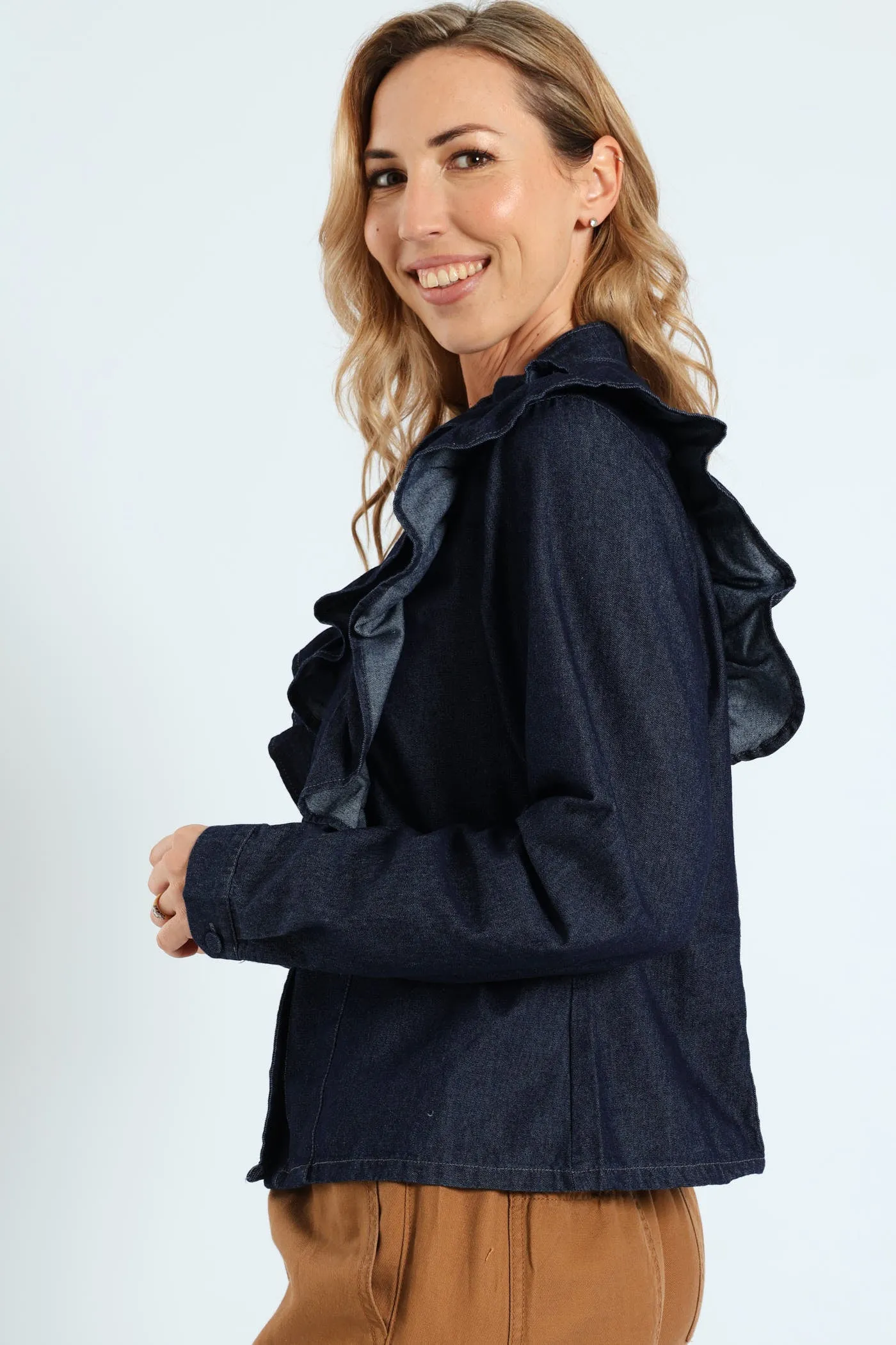 Long Sleeve Denim Frill Button Through Shirt - Ink sold by Edgars product image thumbnail 5