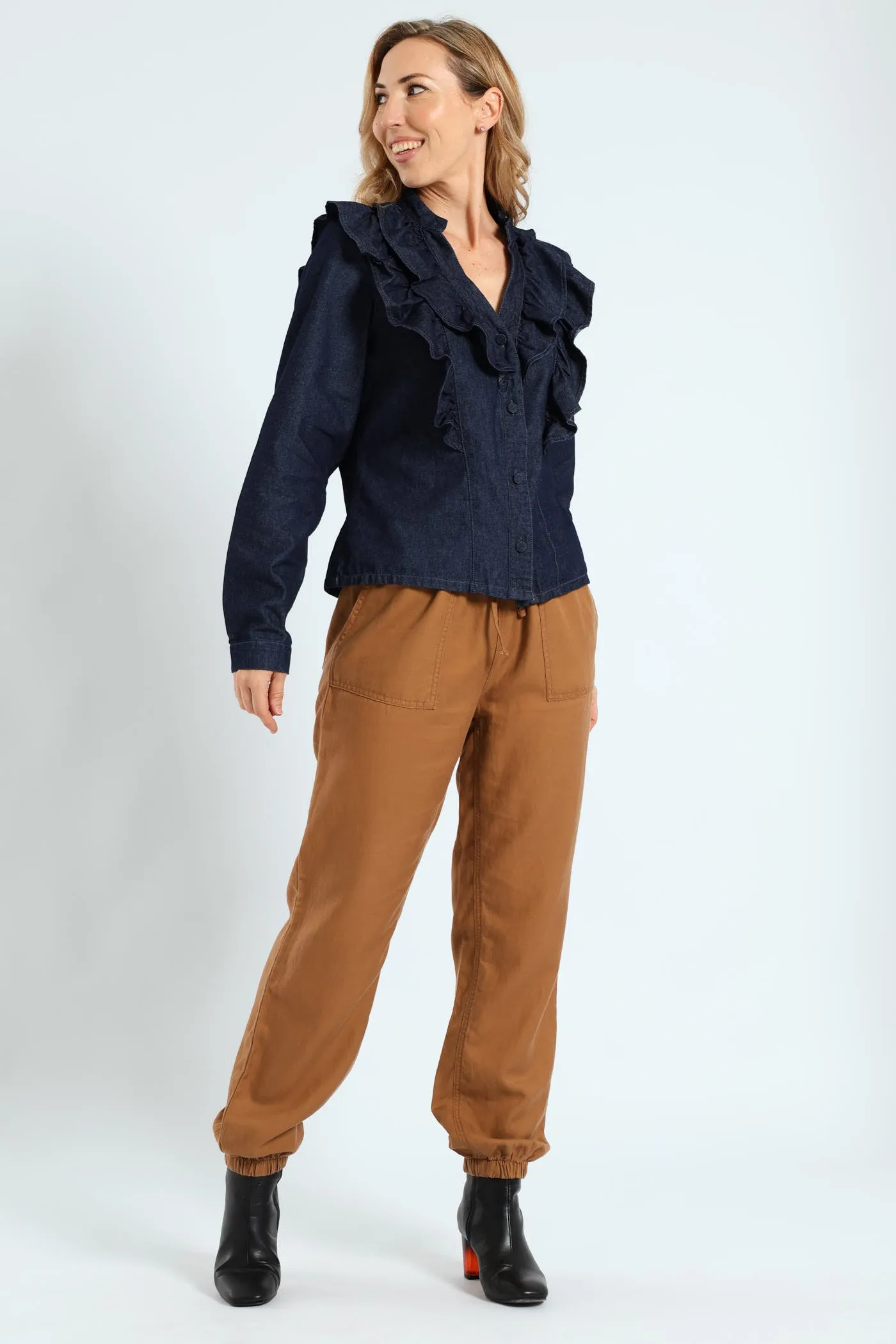 Long Sleeve Denim Frill Button Through Shirt - Ink sold by Edgars product image thumbnail 4