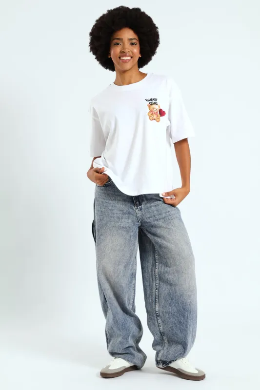 Oversized Teddy Heart Tee - White sold by Edgars