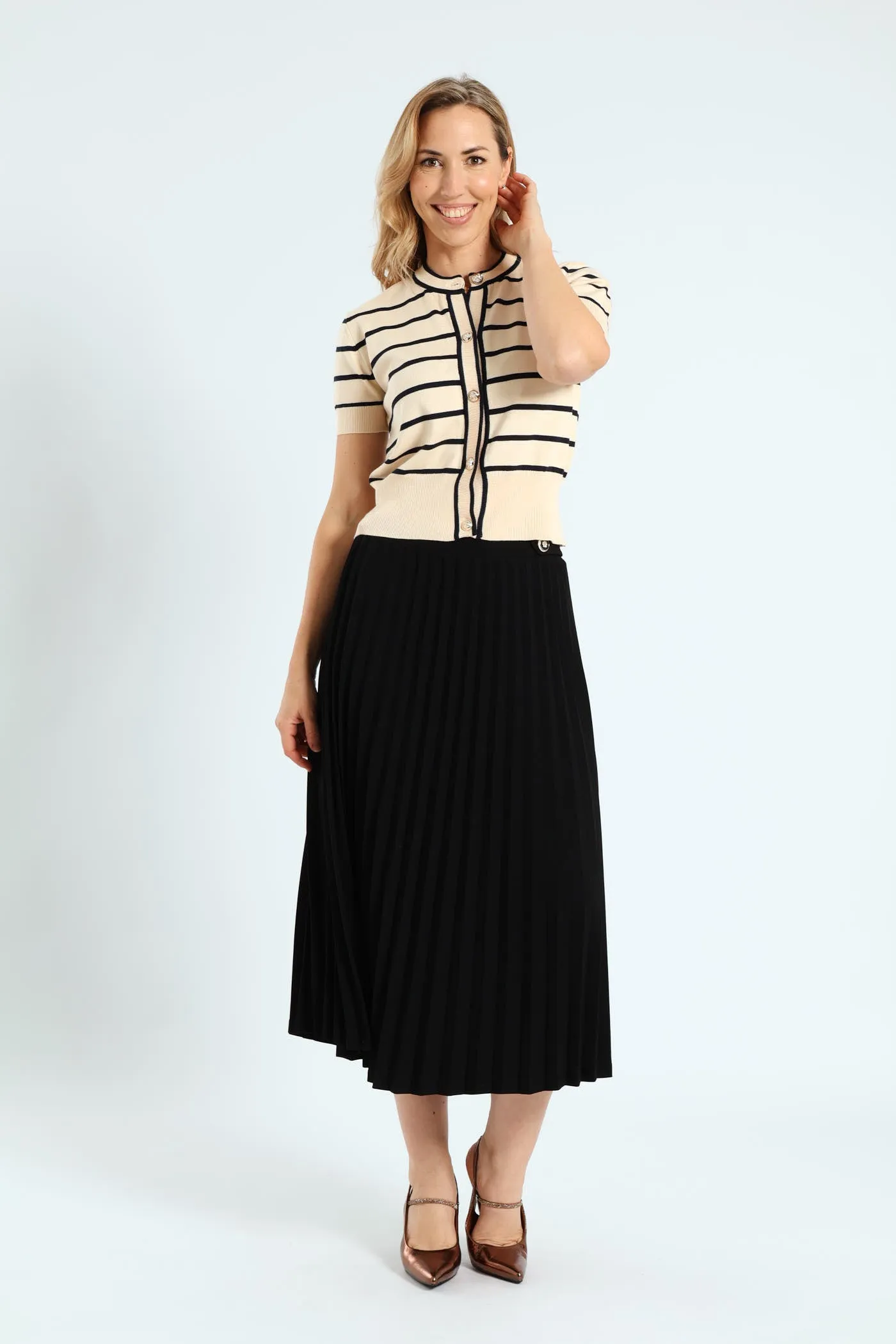 Short Sleeve Narrow Striped Cardigan - Taupe sold by Edgars product image thumbnail 2
