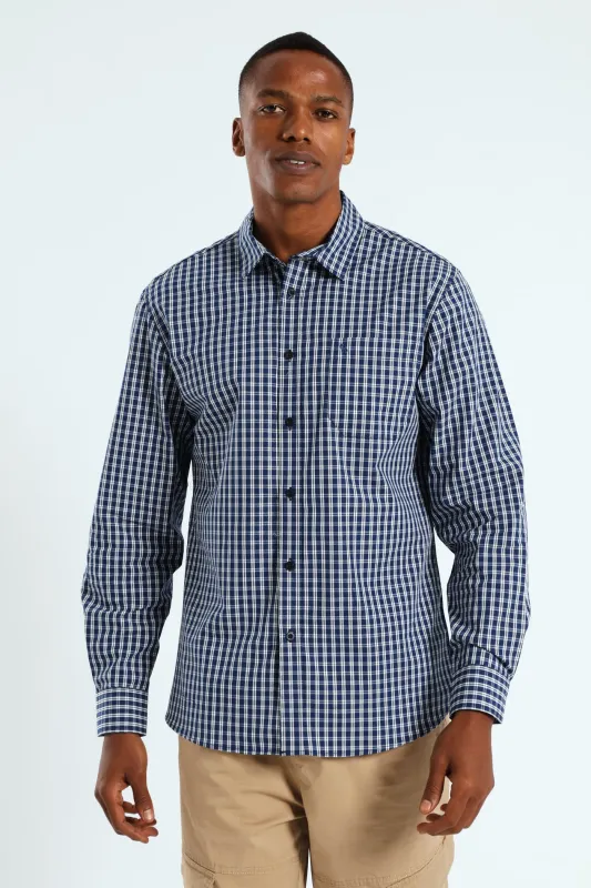 Long Sleeve Check Shirt - Navy/White sold by Edgars 