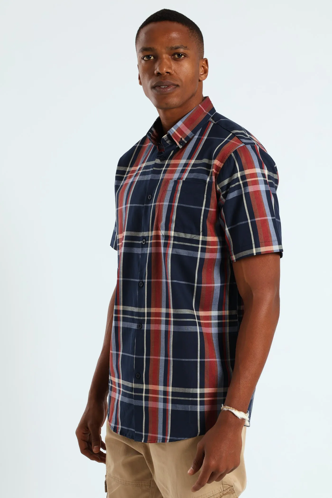 Windowpane Check Shirt - Navy/Steel Blue/Dark Red sold by Edgars product image thumbnail 3