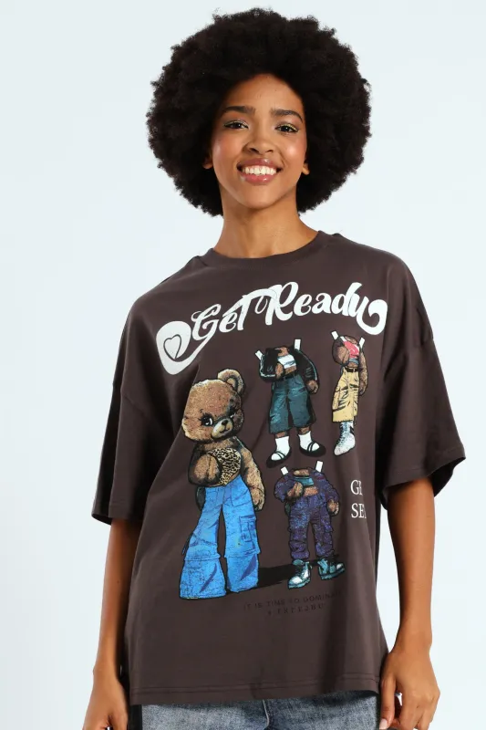 Oversized Teddy Paper Doll Tee - Charcoal sold by Edgars