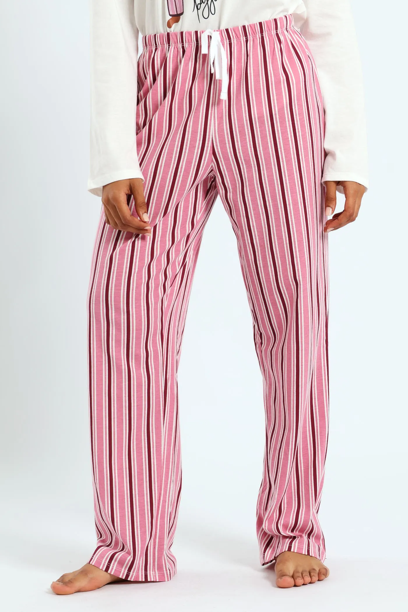 Knit Stripe Pant - White/Pink sold by Edgars