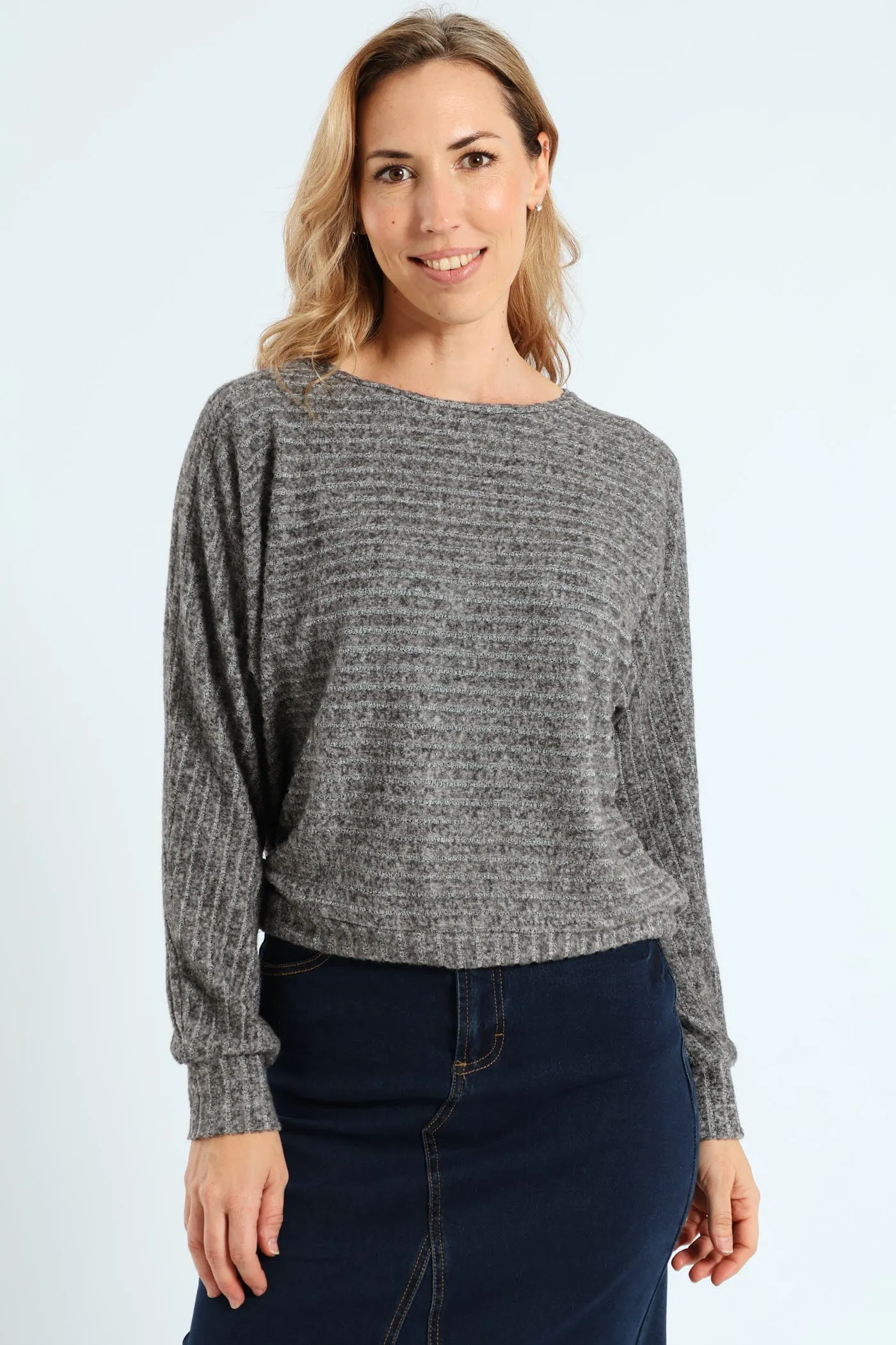 Long Sleeve Dolman Sleeve Ribbed Top - Grey Melange sold by Edgars product image thumbnail 2