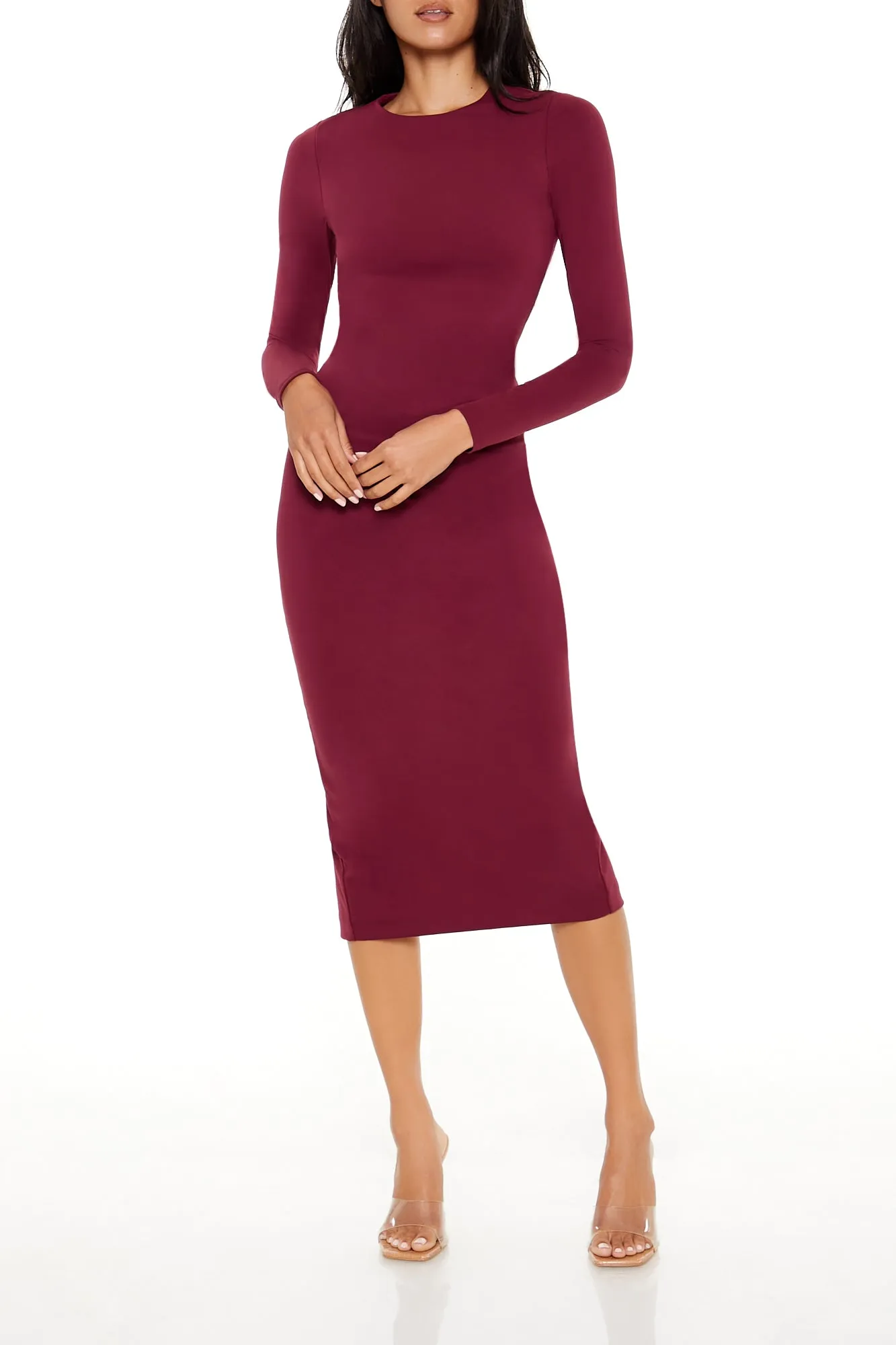 Long Sleeve Bodycon Midi Dress - Burgundy sold by Edgars