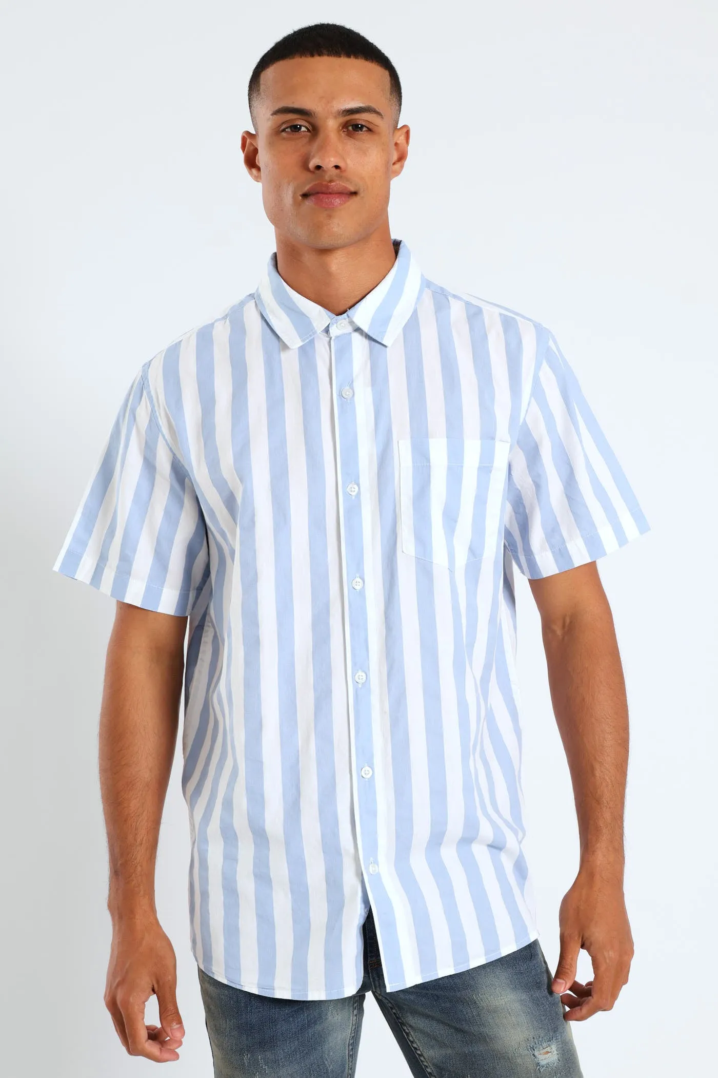 Striped Cotton Shirt - Blue sold by Edgars