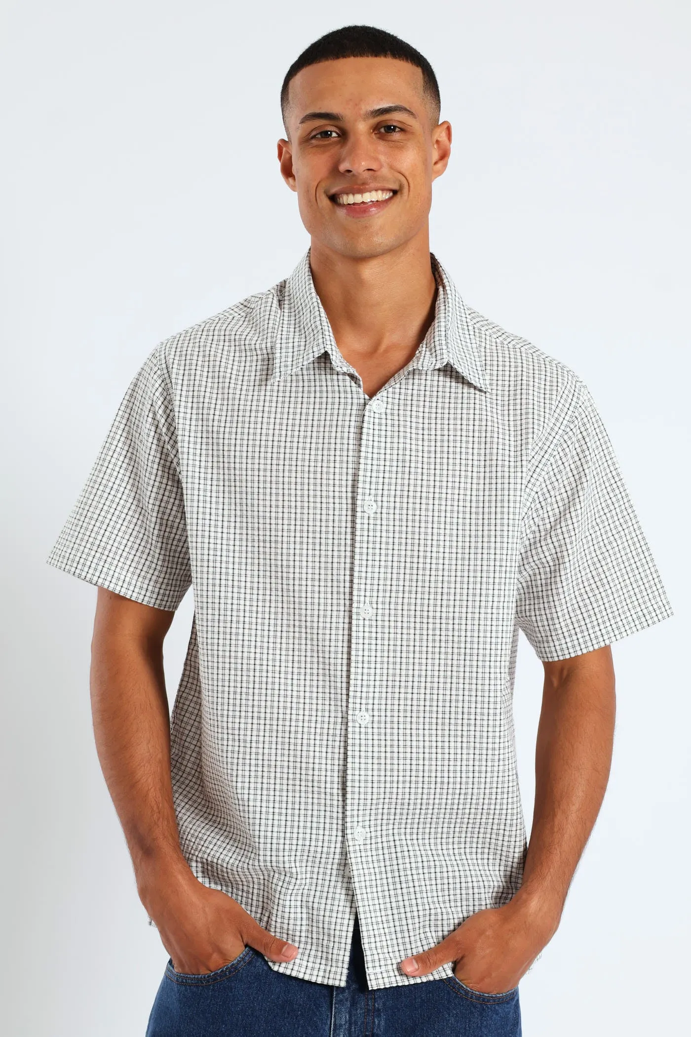 Short Sleeve Mini Check Shirt - Stone sold by Edgars