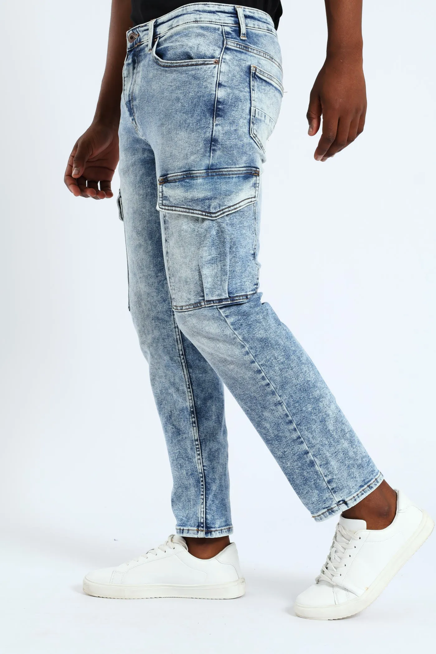 Slim Fit Cargo Stretch Denim - Mid Blue sold by Edgars product image thumbnail 3