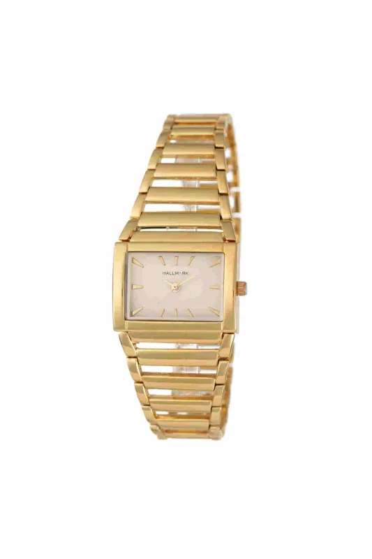 Gold Rectangle Cuff Bracelet Champagne Dial Watch - Gold sold by Edgars