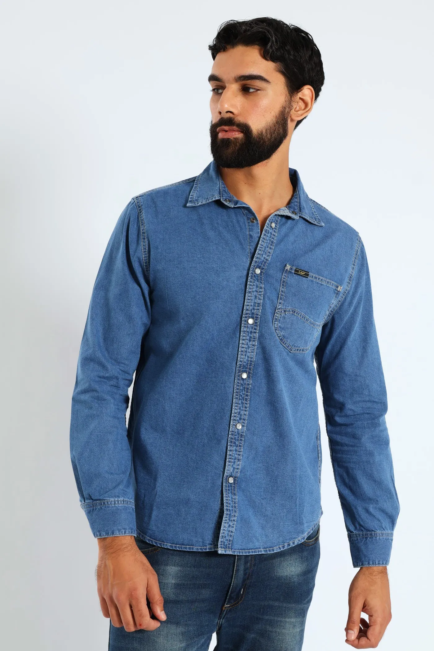 Long Sleeve Lazy Denim Shirt - Medium Wash sold by Edgars