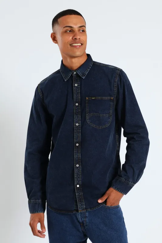 Long Sleeve Lazy Denim Shirt - Stonewash sold by Edgars
