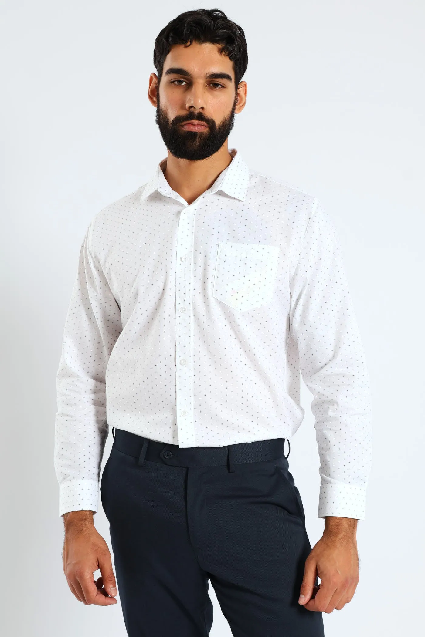 Textured Ditsy Two-Tone Shirt - Navy/White sold by Edgars