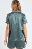 Button Through Short Set Satin - Mid Green sold by Edgars