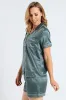 Button Through Short Set Satin - Mid Green sold by Edgars