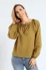 Long Sleeve Tie-Neck Voile Boho Blouse - Olive sold by Edgars 