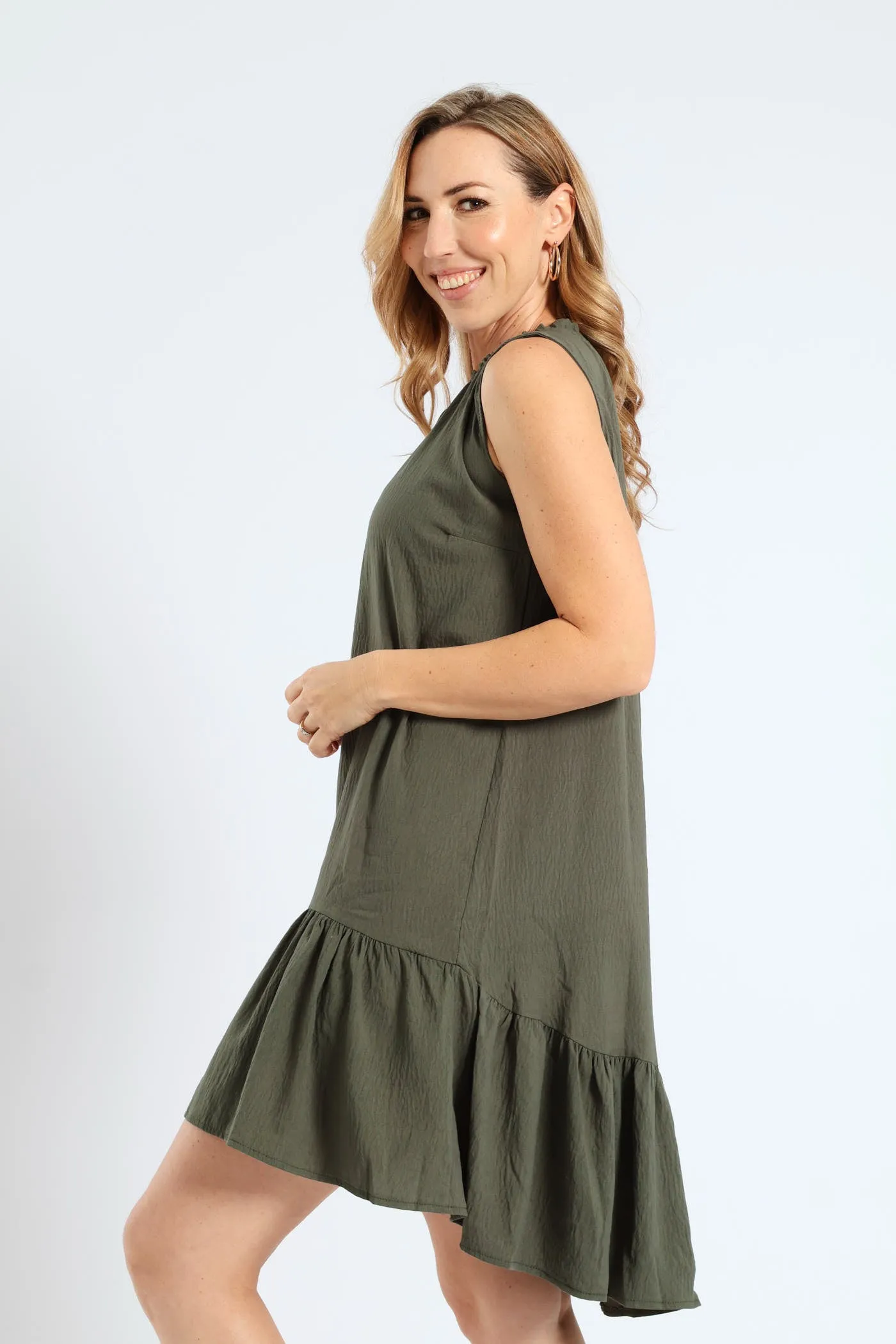 Frill Neck Drop Hem Dress - Light Fatigue sold by Edgars product image thumbnail 3