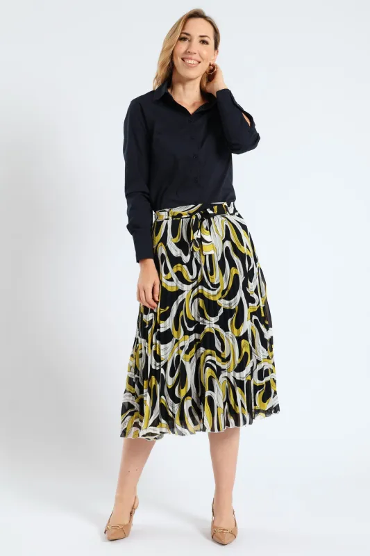 Swirl Belted Pleated Midi Skirt - Mustard sold by Edgars