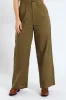 Pintuck Tailored Wide Leg Linen Pants - Burnt Olive sold by Edgars