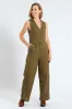 Pintuck Tailored Wide Leg Linen Pants - Burnt Olive sold by Edgars