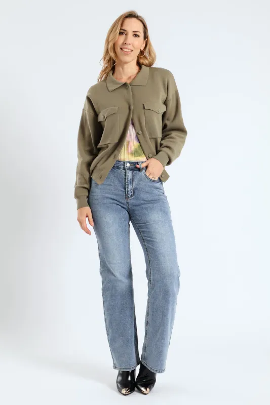 Knitted Cardi Bomber Jacket - Light Fatigue sold by Edgars