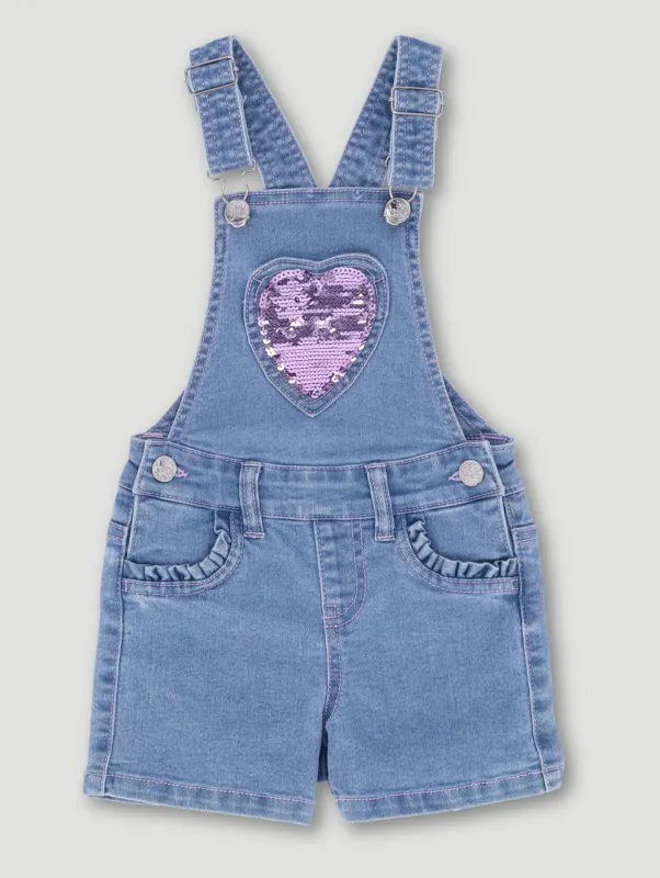 Pre-Girls Sequin Heart Dungaree - Light Blue sold by Edgars 
