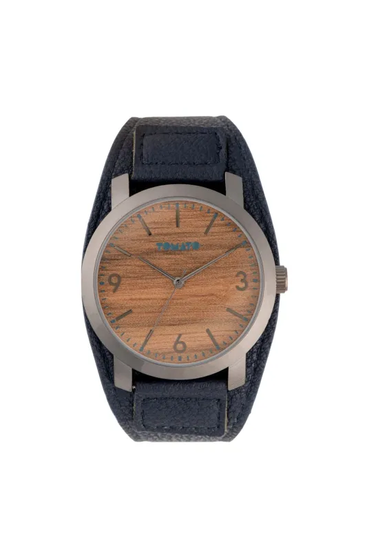 Gunmetal Round Case & Navy Leather Strap Analogue Watch sold by Edgars