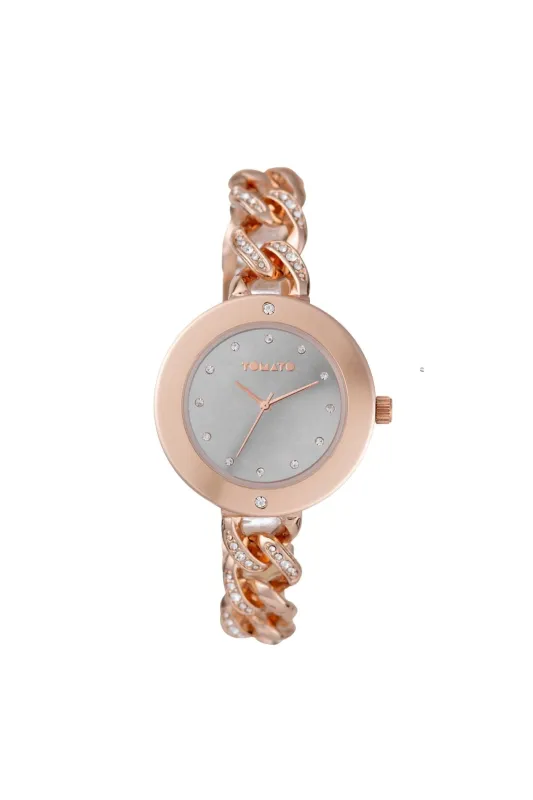 36mm Rose Gold Case & Black Stone Dial Watch With Chainstone Bracelet - Rose Gold sold by Edgars