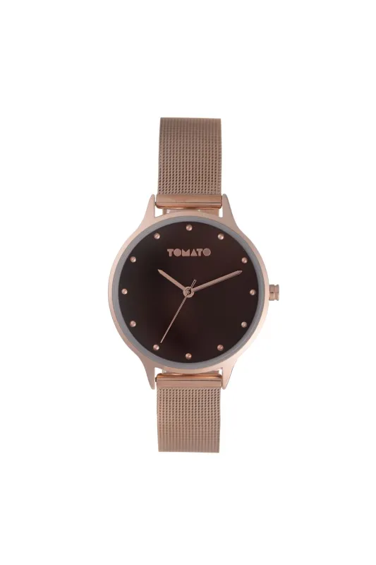 35mm Rose Gold Case & Brown Dial Watch With Mesh Band - Rose Gold sold by Edgars 