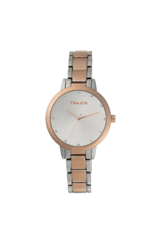 2 Tone Silver & Rose Gold Case & Band Silver Dial Watch sold by Edgars