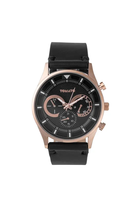 42mm Rose Gold Case Watch Black Dial With Black Band - Gold sold by Edgars