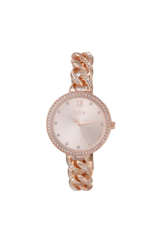 36mm Stone & Rose Case & Dial Watch With Chain Bracelet - Rose Gold sold by Edgars 