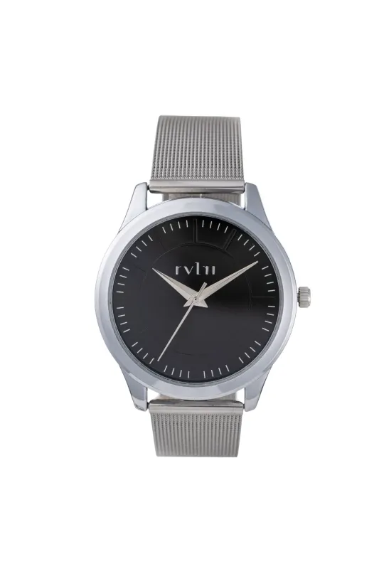 42mm Silver Case With Black Dial & Silver Mesh Strap Watch - Silver sold by Edgars