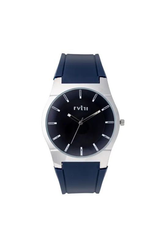 Silver Case Navy Blue Dial & Strap Watch - Silver sold by Edgars