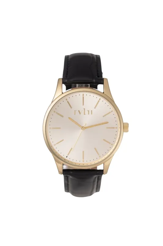 40mm Gold Case With Champagne Dial & Black Band Watch - Gold sold by Edgars