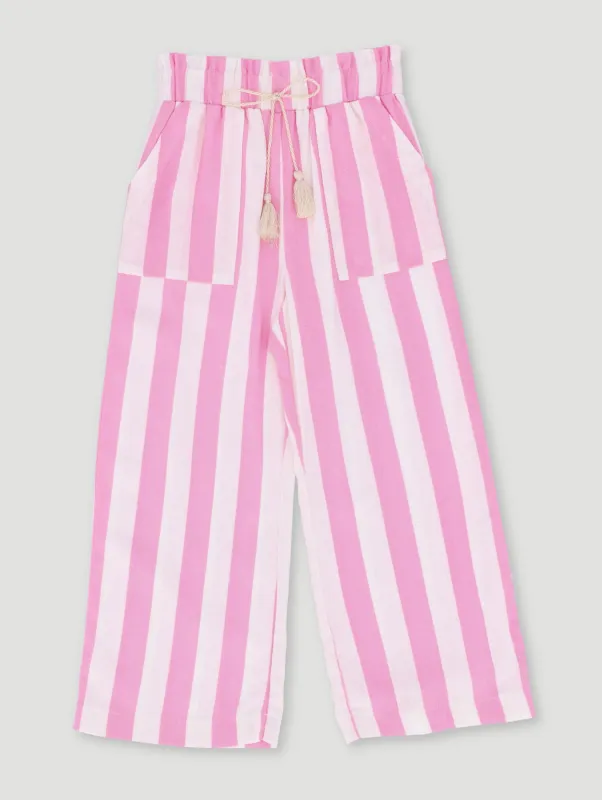 Pre-Girls Paper Bag Stripe Linen Pant - Pink sold by Edgars