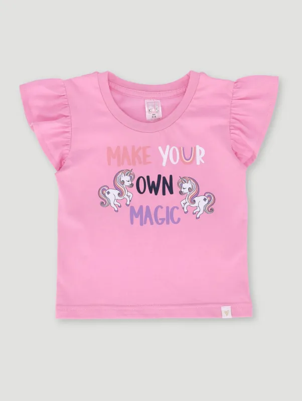 Pre-Girls Frill Sleeve Unicorn Tee - Pink sold by Edgars