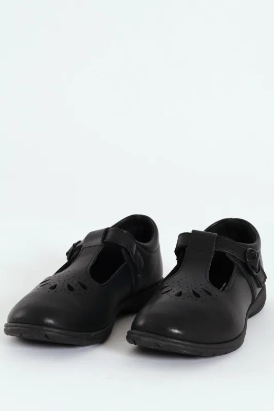 Girls Crown Teardrop School Shoe - Black sold by Edgars 