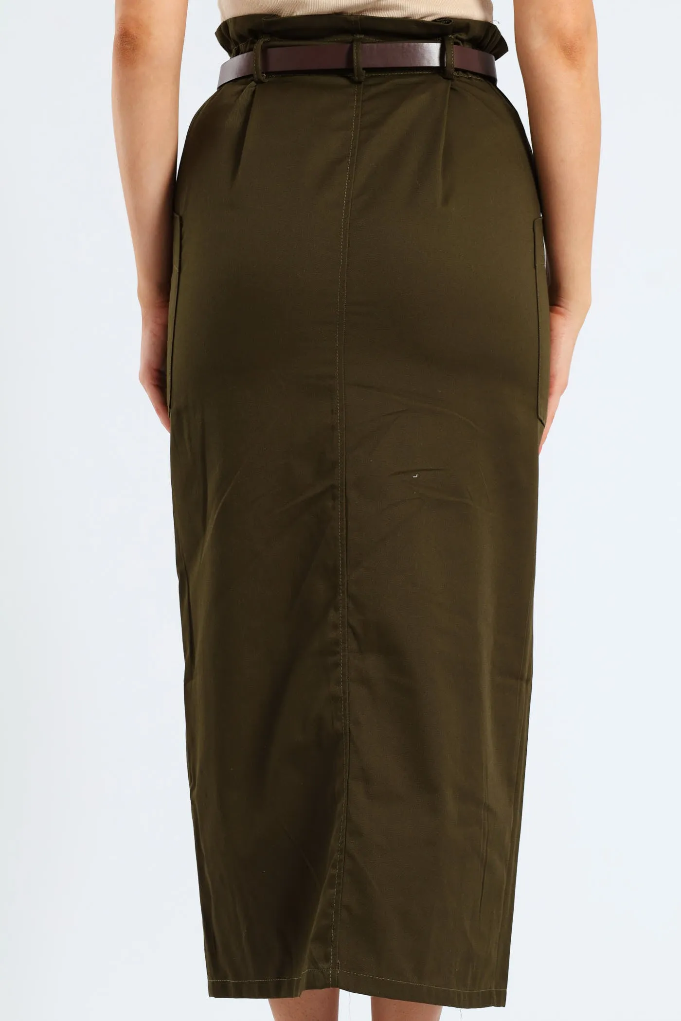 Belted Paperbag Front Slit Structured Midaxi Pencil Skirt - Fatigue sold by Edgars product image thumbnail 4