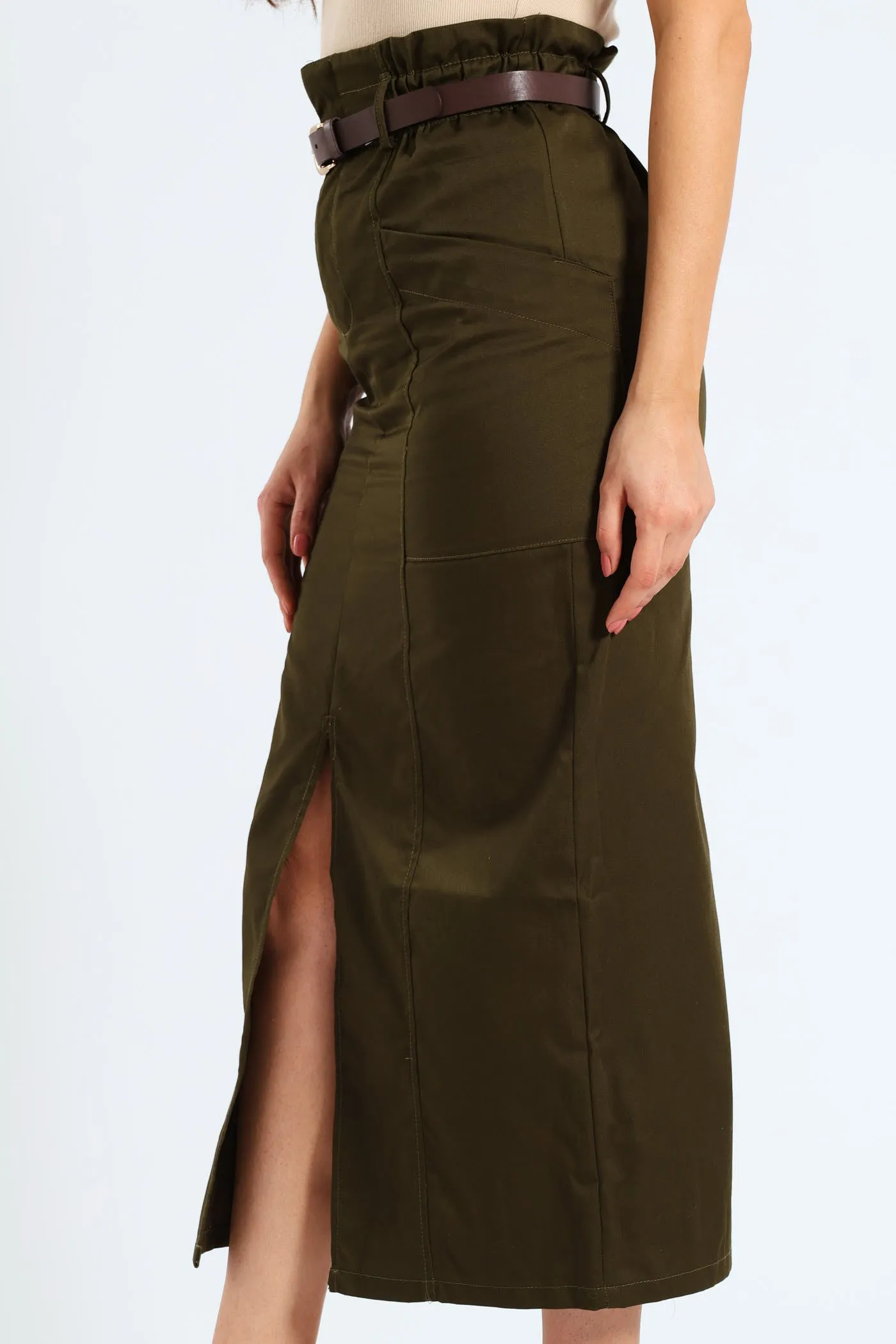 Belted Paperbag Front Slit Structured Midaxi Pencil Skirt - Fatigue sold by Edgars product image thumbnail 3