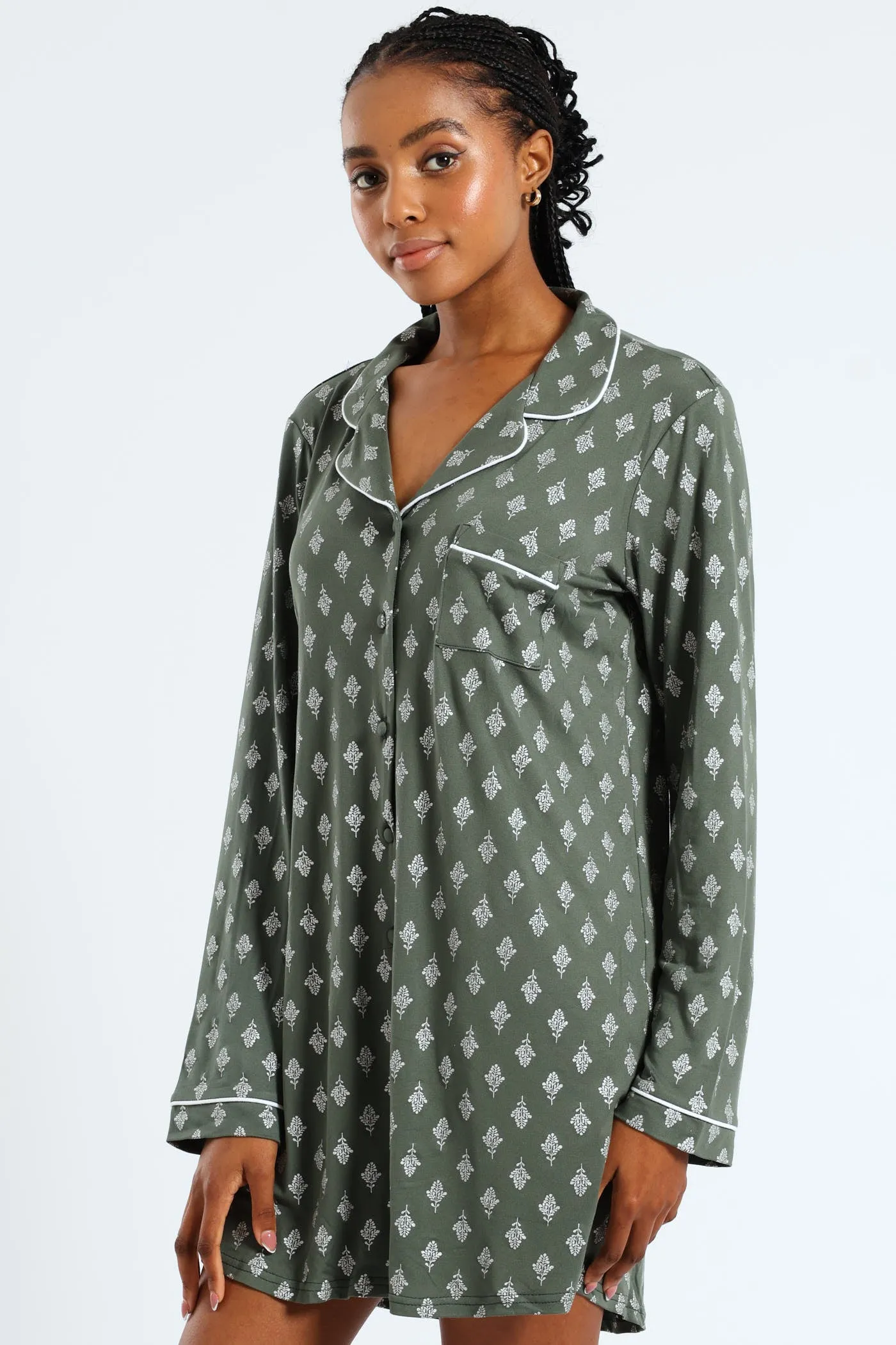 Soft Touch Silver Fern Button Through Sleep Shirt - Mid Green sold by Edgars product image thumbnail 4