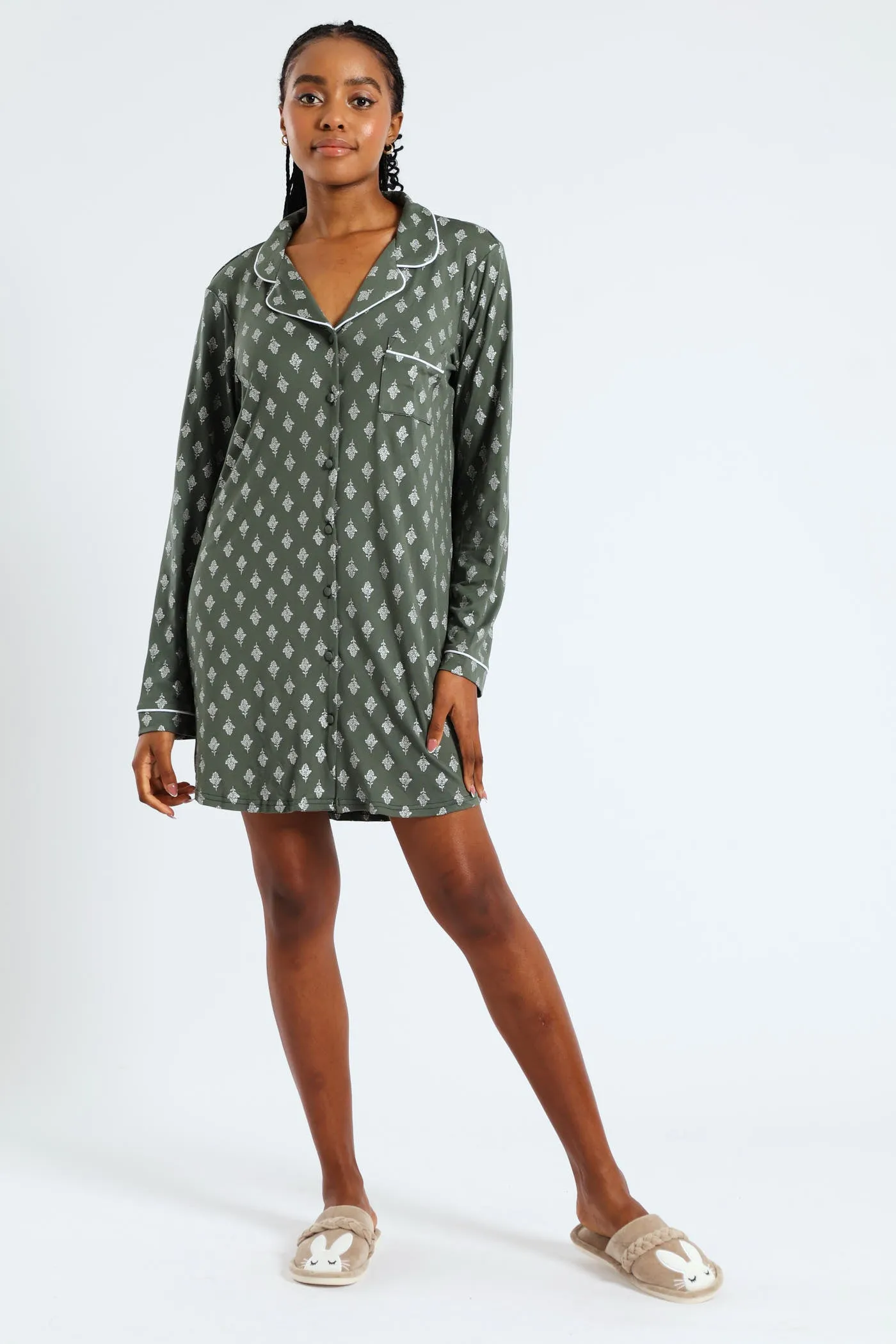 Soft Touch Silver Fern Button Through Sleep Shirt - Mid Green sold by Edgars product image thumbnail 3