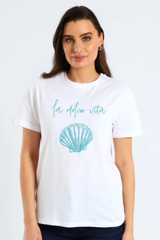 Seashell La Dolce Vita Tee - White sold by Edgars 