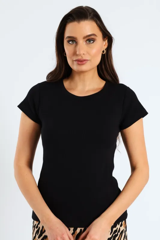 Crew Rib Fitted Tee - Black sold by Edgars