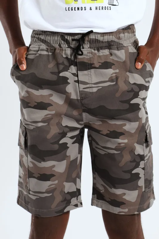 Boys Camo Print Cargo Short - Grey sold by Edgars
