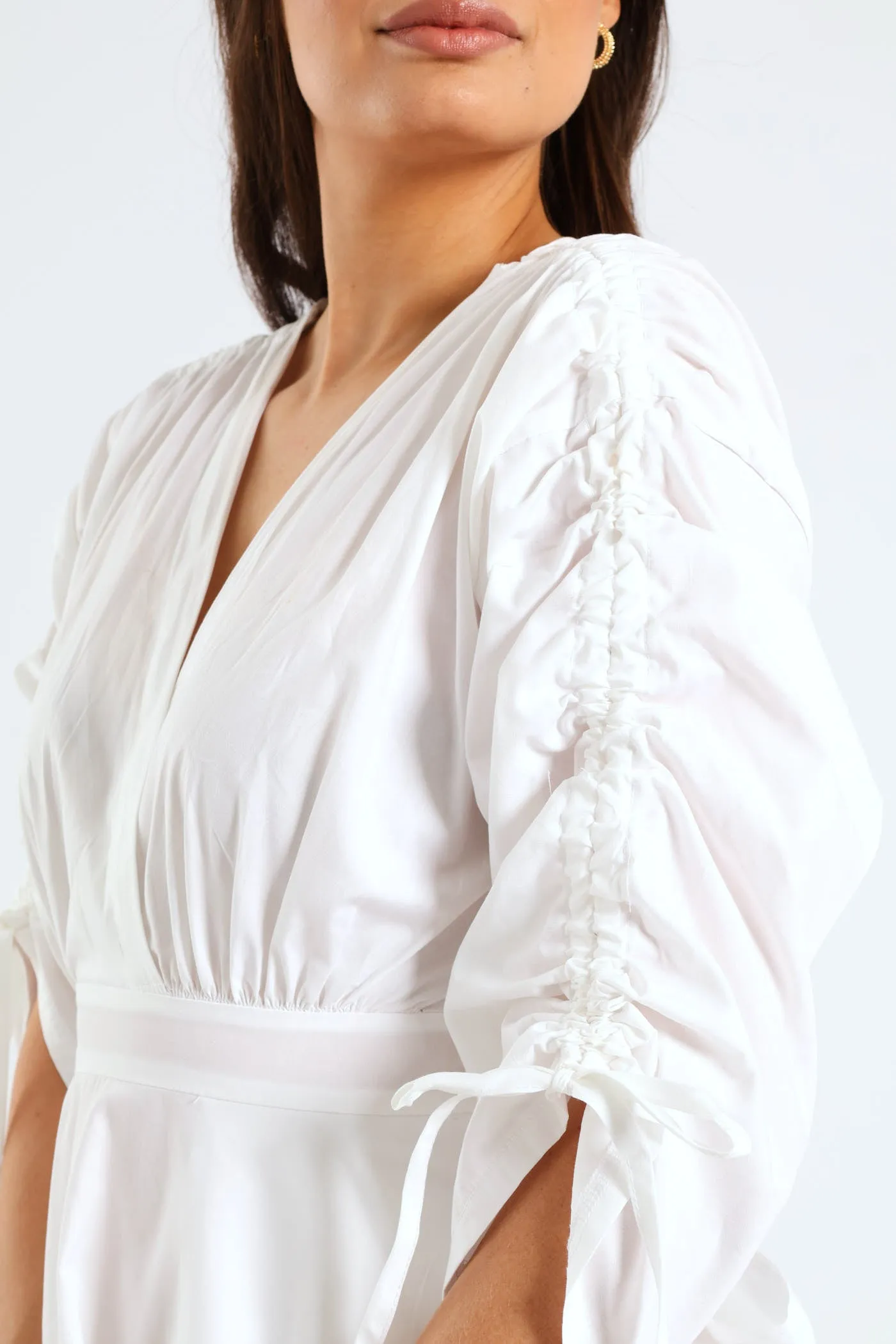 3/4 Ruched Balloon Sleeve Belted Kimono Fit & Flare Mini Dress - White sold by Edgars product image thumbnail 5